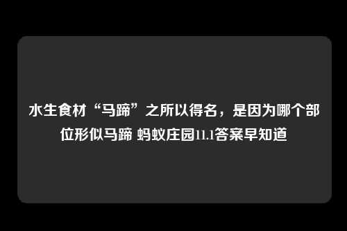 水生食材“马蹄”之所以得名，是因为哪个部位形似马蹄 蚂蚁庄园11.1答案早知道