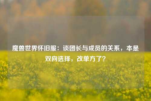 魔兽世界怀旧服：谈团长与成员的关系，本是双向选择，改单方了？